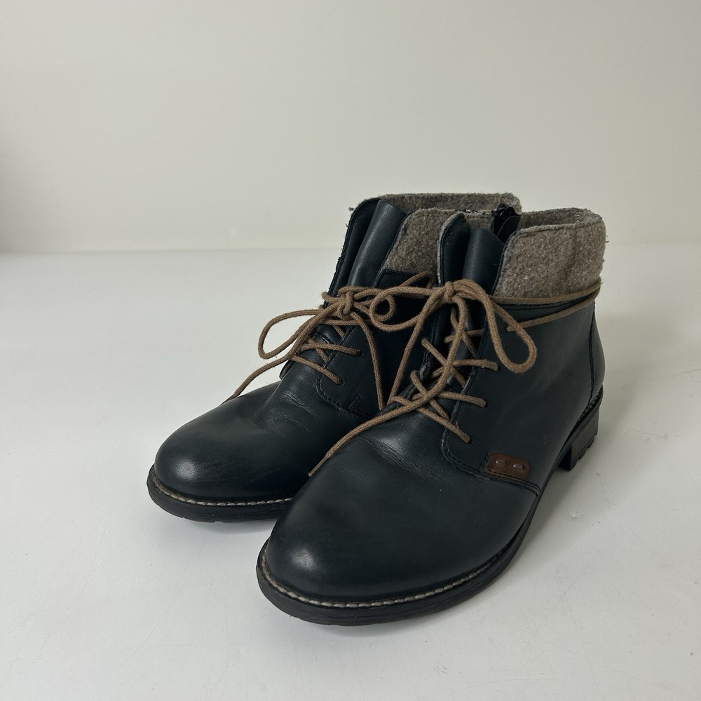Remonte Women's 38 US 7.5 Leather Lace Up Ankle Boots Navy Blue Bootie